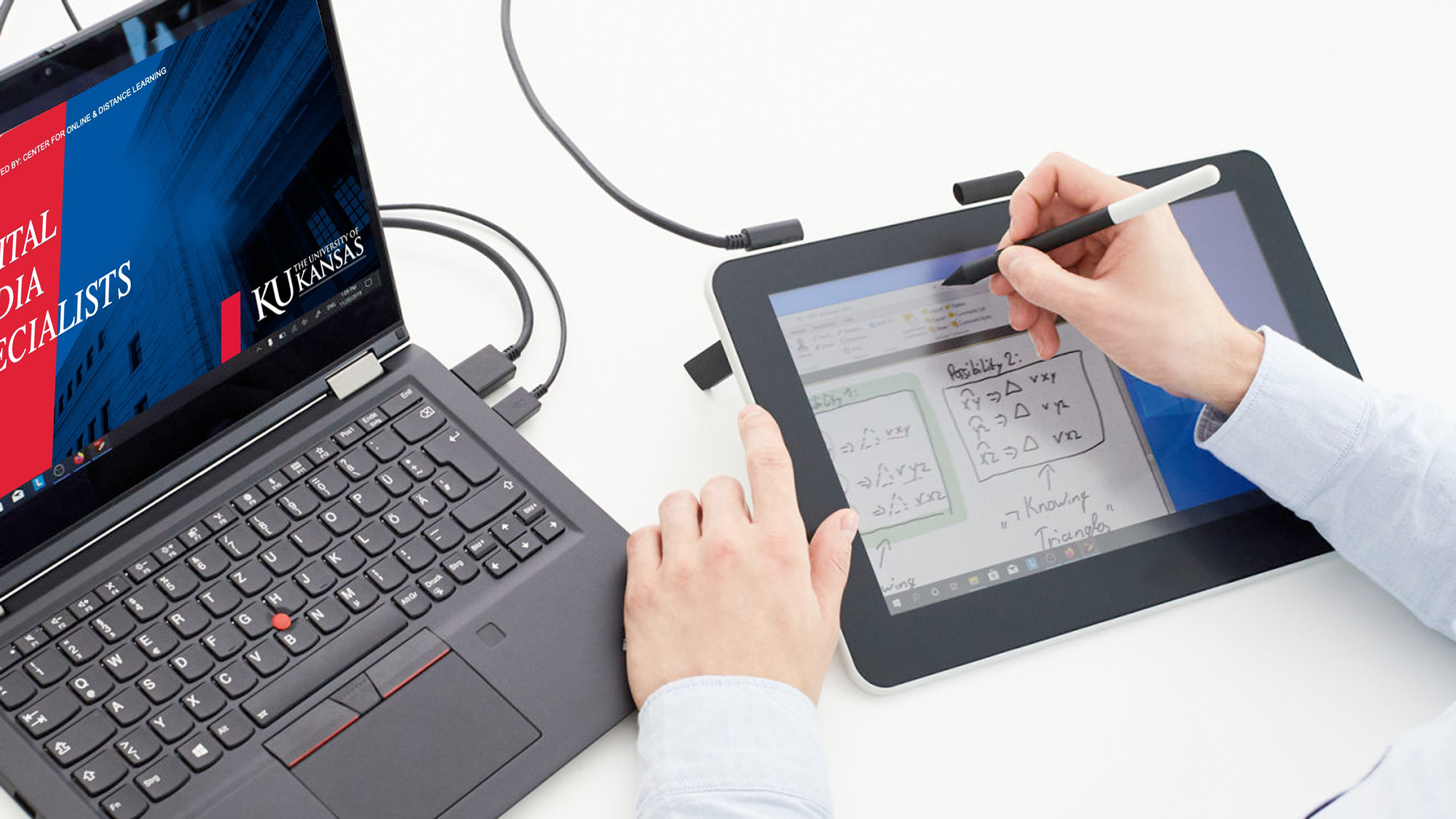 Smart Podium demonstration suing stylus on touch screen for notation over powerpoint.